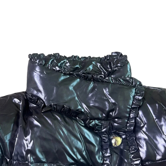 Duvetica Black Patent Real Down Coat Jacket Snap-Down Ruffle Rare Size Small 38 - Picture 6 of 16